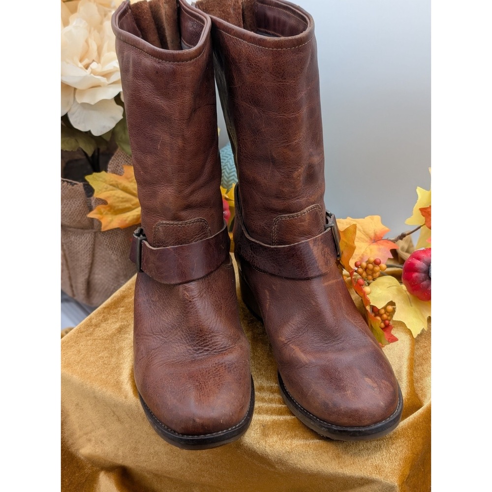 Italian Leather Moto Biker Boots Distressed Brown Slouch Ankle Booties Size 6